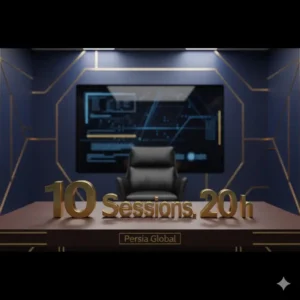 تصویر گرافیکی لوکس برای بسته ۲۰ ساعته کلاس خصوصی OET پرشیا گلوبال با عدد طلایی 20