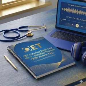 تصویر جلد پکیج آزمون آزمایشی استاندارد لیسنینگ OET شماره 4 شامل فایلهای صوتی و پاسخنامه